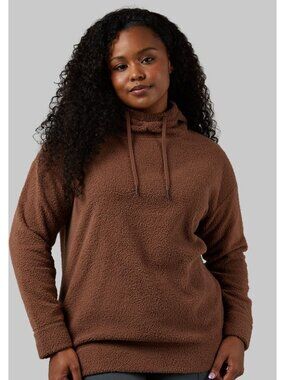 32 DEGREES Women's Sherpa Hoodie Acorn Brown Size L Soft & Cozy Pullover With Ho